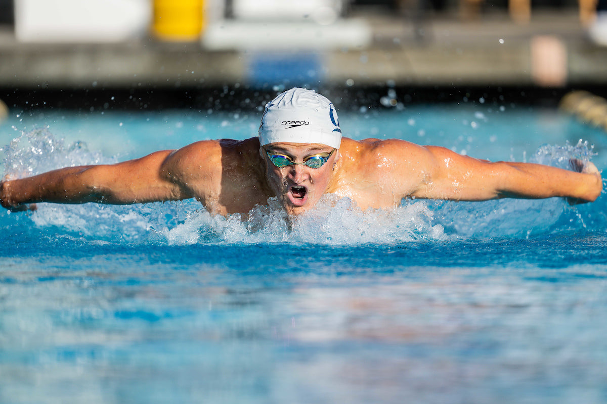 Posana athlete and UC Berkeley swimmer Samuel Quarles doing a butterfly stroke